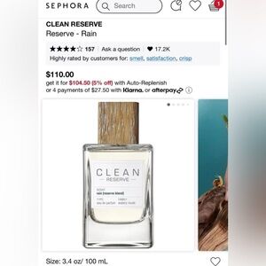 CLEAN RESERVE RAIN 3.4 OZ EAU DE PARFUM SPRAY (BRAND NEW IN PLAIN BROWN BOX)